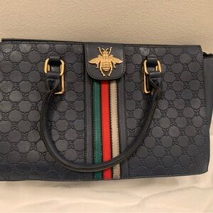 Vintage Diophy Bee Elegant Navy Blue Designer Handbag